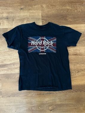 Hard Rock Cafe London Union Jack Flag Men's Navy Blue Tee Shirt Large
